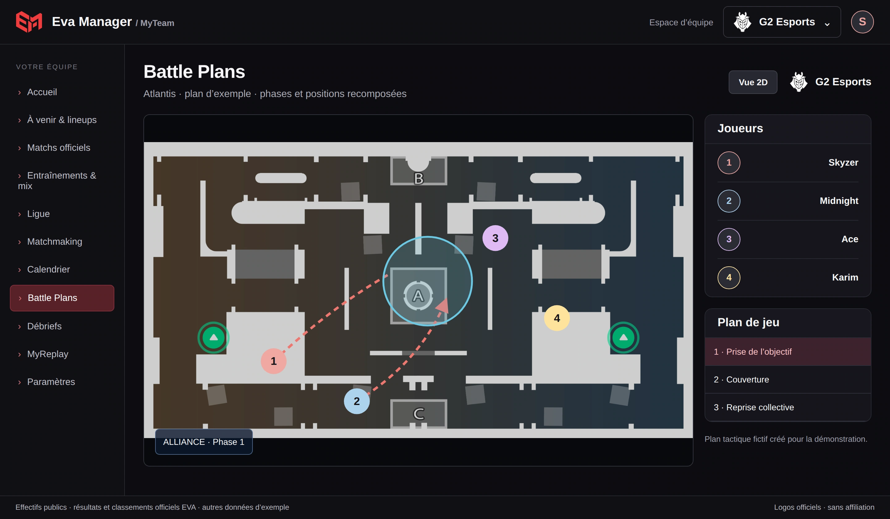Carte réelle et plan tactique d’exemple.