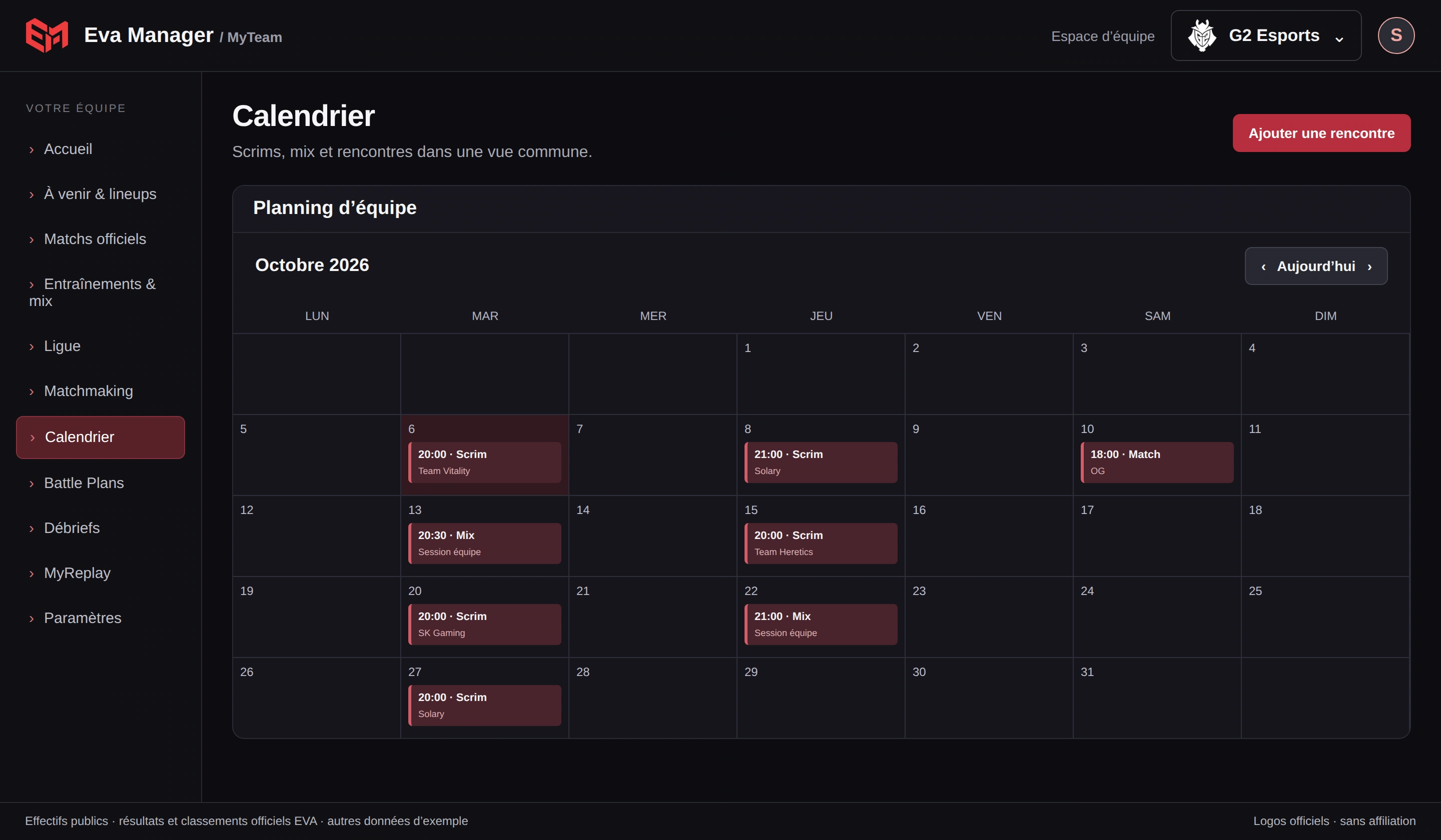 Calendrier de démonstration, aucun agenda privé.